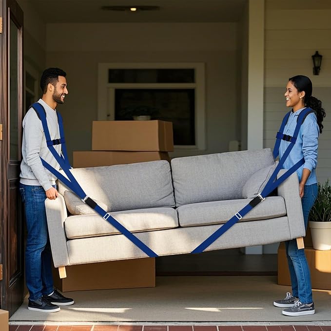 Ytonet Furniture Moving Straps for Lifting with Padded Back Supprot | 2-Person Lifting and Moving System for Move Furniture, Appliances, Heavy Objects up to 800 lbs, 130 In Wire Rope Slings Blue