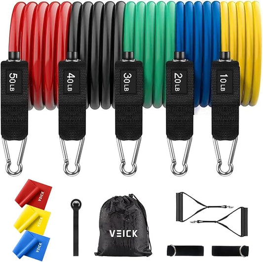 VEICK 10-150LBS Resistance Bands with Handles, Ankle Straps, Door Anchor | Accredited Lab Certified, 100% Natural Latex, Versatile for Yoga, Pilates, Strength, Home Gym