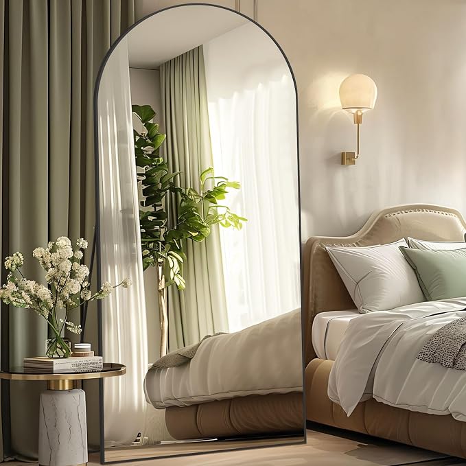 Arched Full Length Mirror, 76"x34" Oversized Floor Mirror, Black | Free Standing, Tempered Glass, for Bedroom Living Room Gym, Leaning Wall, Hanging