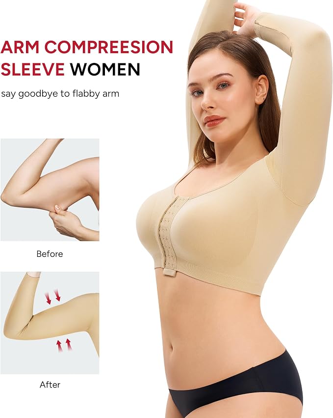 Nebility Arm Compression Sleeve Women Arm Shaper Post Surgery Post Surgery Front Closure Bra
