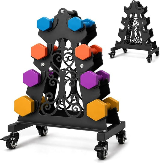 4-Tier Dumbbell Rack, A-Frame Portable Weight Storage Organizer with Wheels for Home Gym Storage Stand and Women's Dumbbell Set (Dumbbell Rack Only)
