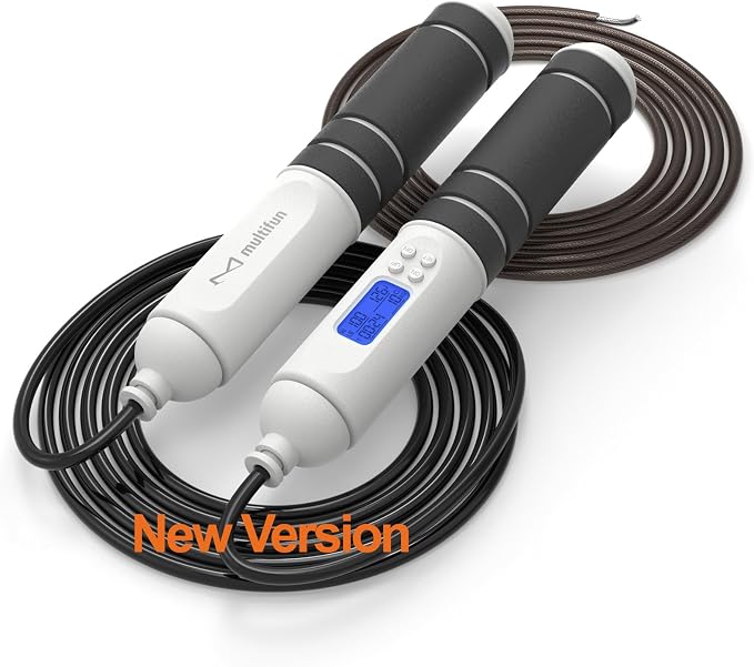 multifun Digital Jump Rope with Smart Counter & Timer - Adjustable Speed Skipping Rope for Fitness, Weight Loss, Boxing, MMA - Tangle-Free Ball Bearings & Anti-Slip Handles for Men, Women, Kids.(Check 2026 New Evolution for 3s Rope Swap)