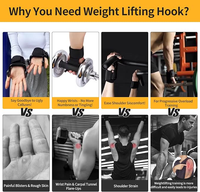 GPANDAG Weight Lifting Hooks for Men and Women (Pair) | 330 LB Heavy Duty Gym Lifting Wrist Strap Hook for Deadlifts, Pull-Ups, Strength Training, 0.4inch Grip Weightlifting Hooks