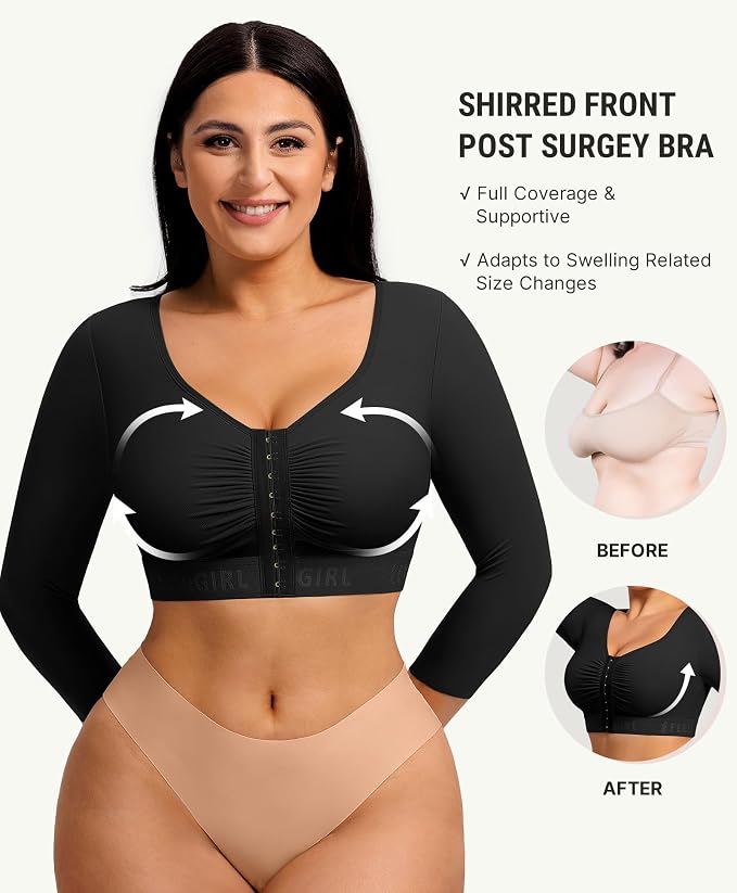 FeelinGirl Arm Compression Sleeve Women Post Arm Lipo Shaper | Front Closure, Compression Bra with Sleeves, Breast Lift, Back Smooth, Post Augmentation Lymphedema Recovery
