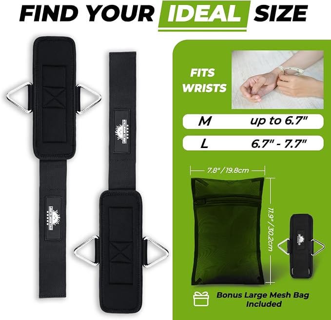 Wrist Cuffs for Cable Machines – Padded & Adjustable Straps for Lateral Raises, Tricep Pushdowns & Strength Training
