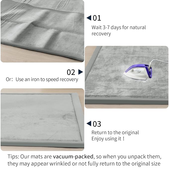 ACOMOPACK 1.3" Thick Baby Play Mat for Floor,50x50 Elasti-Foam Playpen Mat for Kids,Infants,Toddlers, Ultra Soft Crawling Mat with Non-Slip Bottom,Tummy Time,Nursery Rug,Yoga,Tatami（Light Grey）