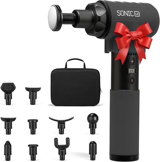 LifePro Sonic LX Percussion Massage Gun Deep Tissue with Heat & 10 Heads | 9 Speeds, 131°F Heated Tip, Carry Case, USB-C, Handheld Massage Gun with Heat Therapy & Muscle Gun for Back, Neck & Calves