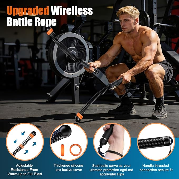 Ropeless Battle Ropes, Heavy Duty Portable Cordless Battle Ropes for Home Gym Adjustable Weights, Workout Exercise Rope for Strength Building, HIIT and Low-Impact Aerobic Training for Men & Women