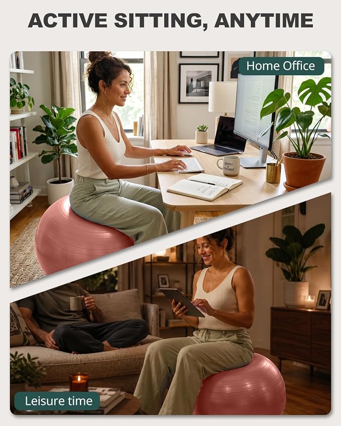 Trideer Yoga Ball for Exercise, Pilates, Core & Balance Training, Stability Ball for Pregnancy & Birthing Prep, Physical Therapy, Daily Stretching, Office Chair for Active Sitting, Quick Pump Included