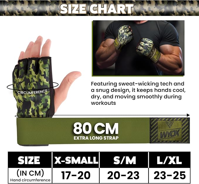 WYOX Neoprene Gel Boxing Hand Wraps Inner Gloves for Men & Women – 80cm/31in Quick Wrist Strap, Padded Knuckle Protection, Fingerless MMA Muay Thai Kickboxing Wraps for Training & Martial Arts