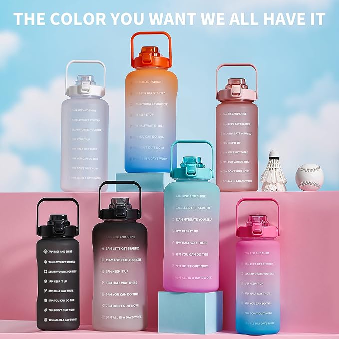 ST-YIBEN 64oz,100oz,128oz Large Motivational Water Bottle with Time Marker, Leakproof & BPA Free Half Gallon Big Water Bottle with Straw Handle Tritan Frosted Water Jug for Gym,Fitness,Outdoor Sports