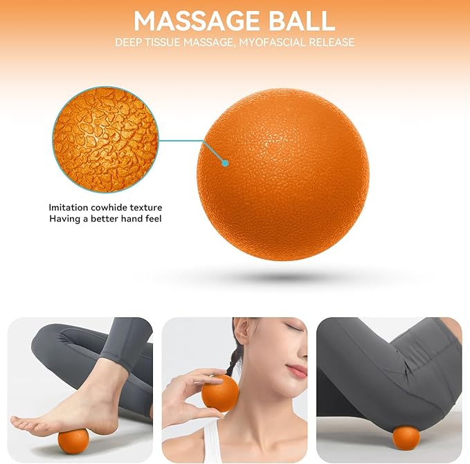 Krightlink 5 in 1 Foam Roller Set Trigger Point Exercise Foam Roller | Deep Tissue Muscle Massage Fitness Foam Roller, Massage Roller, Massage Ball, Stretching Strap, for Whole Body Orange