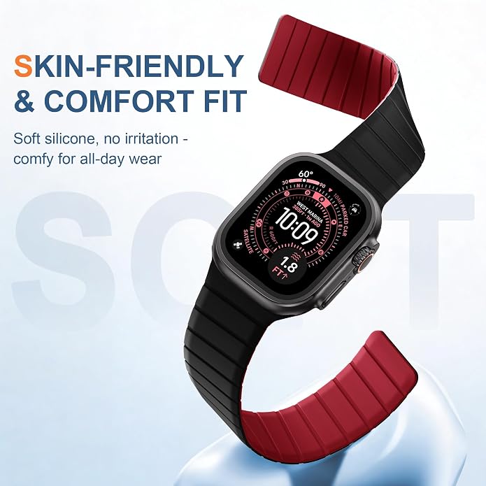SNBLK Magnetic Band Compatible with Apple Watch Bands for Men 44mm 45mm 46mm 49mm 42mm 41mm 40mm 38mm Women, Secure Silicone Sport Loop Magnet Strap for iWatch Ultra 3 2 1 SE Series 11 10 9 8 7 6 5 4