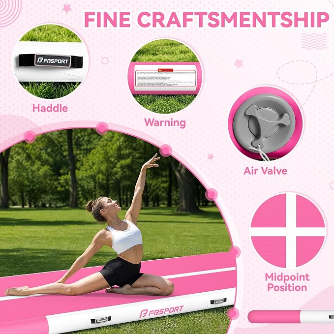 FBSPORT 6.6ft/10ft/13ft/16ft/20ft Inflatable Air Gymnastics Training Mat | 4/6/8 inches Thickness Inflatable Mat, with Electric Pump, Suitable for Home Training/Cheerleading/Yoga/Water
