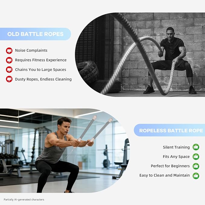 Cordless Battle Ropes with Adjustable Resistance Springs