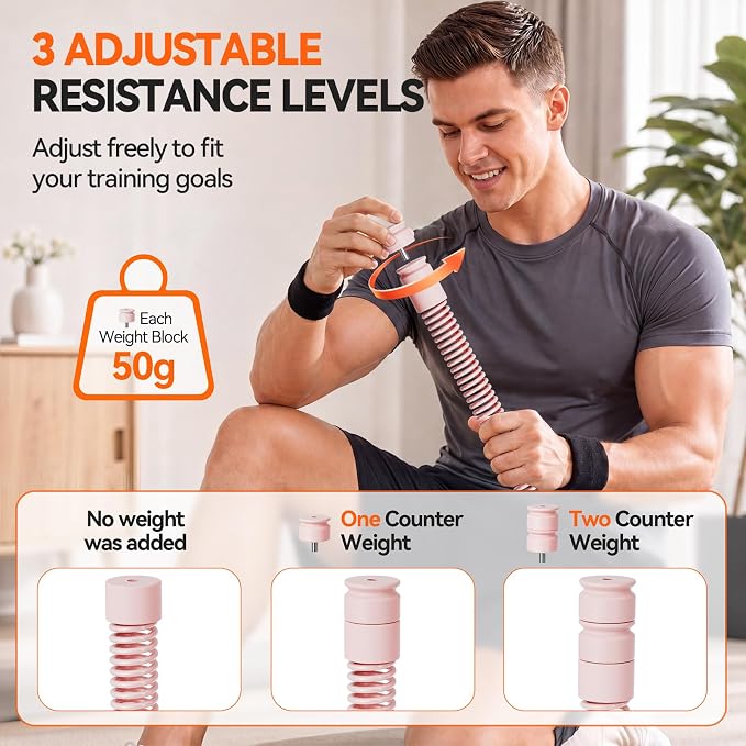 Cordless Ropeless Battle Ropes for Home Gym, 3 Adjustable Resistance, Heavy Duty Strength Training Equipment for HIIT, Full Body Workout, Men & Women, Pink