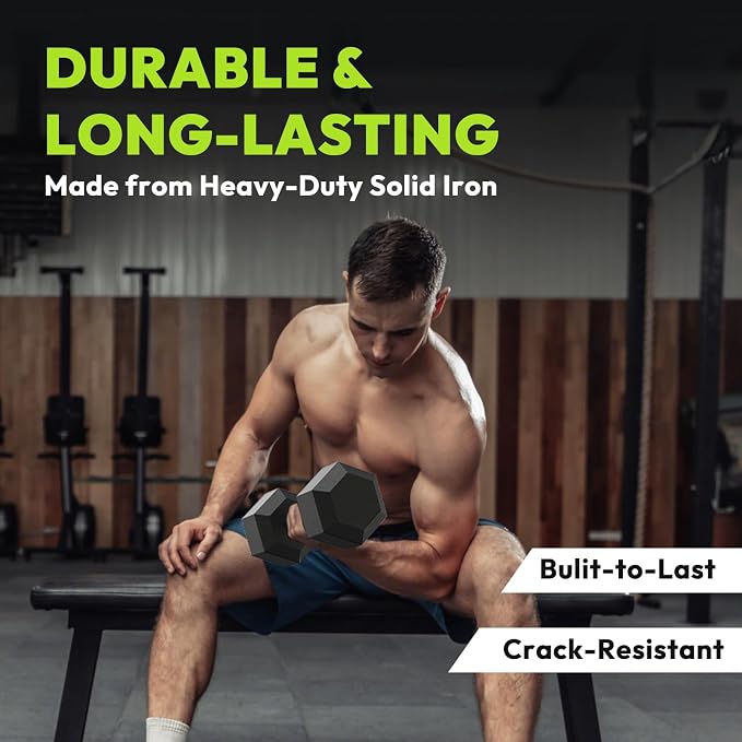 HANDBODE Rubber Encased Hex Dumbbell Pair, 2.5-65 lb | Non-Slip Handle Design for Secure & Comfortable Grip, Hand Weights for Strength Training, Fitness & Home Gym