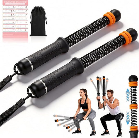 Upgrade Portable Ropeless Battle Ropes - Adjustable Weights Cordless Battle Ropes for Home Gym with Training Poster - Battle Rope Sticks Exercise Equipment for Low-Impact Workout, HIIT & Cardio