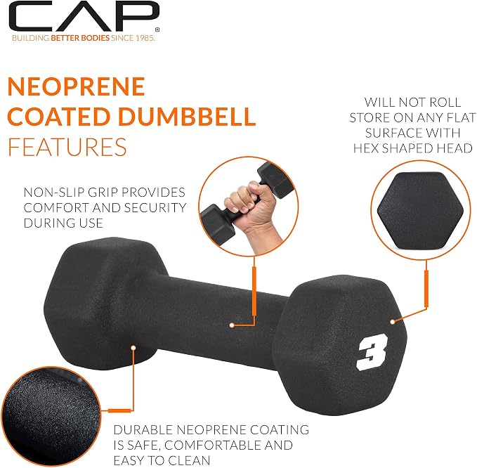 CAP Barbell Neoprene Dumbbell Weights Pairs & Sets | Black