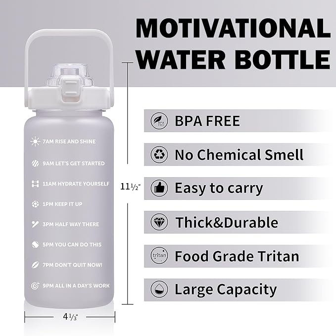 ST-YIBEN 64oz,100oz,128oz Large Motivational Water Bottle with Time Marker, Leakproof & BPA Free Half Gallon Big Water Bottle with Straw Handle Tritan Frosted Water Jug for Gym,Fitness,Outdoor Sports