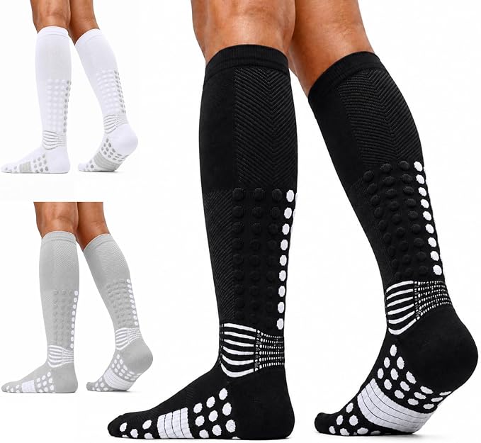 IRAMY Ankle Support Compression Socks 3 Packs Massage Dots Arch Support Cushioned Plantar Fasciitis Running Athletic Recovery