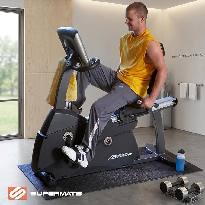 SuperMats Heavy Duty Equipment Non-Slip Mat 13GS | 30" × 60" – Fits recumbent & upright bikes, indoor cycles, steppers, step platforms, and compact home gyms