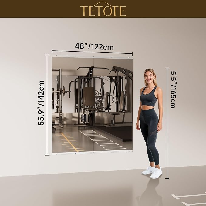 TETOTE Home Gym Mirror for Wall 56" x 24" - 2PCS Large Frameless Tempered Glass Workout Exercise Fitness Mirror for Home Gym, Garage, Dance Studio, Yoga, Bedroom, Living Room