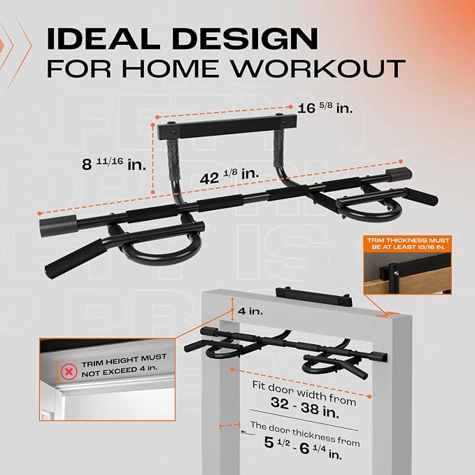 Yes4All Heavy Duty Wall Mounted Pull Up Bar, Over Door Pull Up Bar for Doorway, Multi Grip Chin Up Bar, Sturdy Strength Training Bars & Durable Gym Bar for Home Exercise