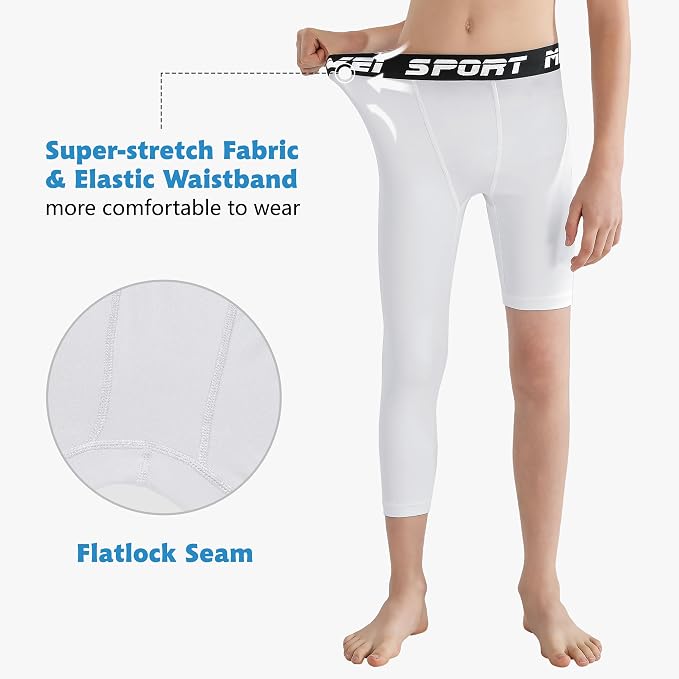 MIVEI One Leg Compression Tights Youth Boys Basketball Leg Sleeve | Kids Compression Pants Girls' Single Leg Tights 3/4 Leggings for Baseball Softball Soccer Running Football, Sports Base Layer