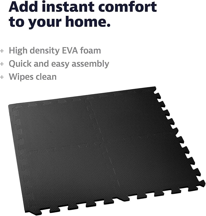 We Sell Mats 3/8" Thick Multipurpose EVA Foam Exercise Floor Mat, 12"x12" Interlocking Kid-Friendly Tiles, Anti-Fatigue for Home, Gym, Playpens, Classrooms