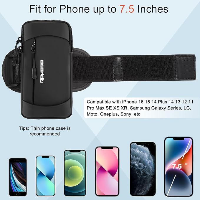 Running Armband Phone Holder with Crossbody Strap, 7.5 Inch Black | Water Resistant, Arm Band for Phone for Running Walking, Adjustable Crossbody Shoulder Bag for iPhone 17 16 Samsung Galaxy