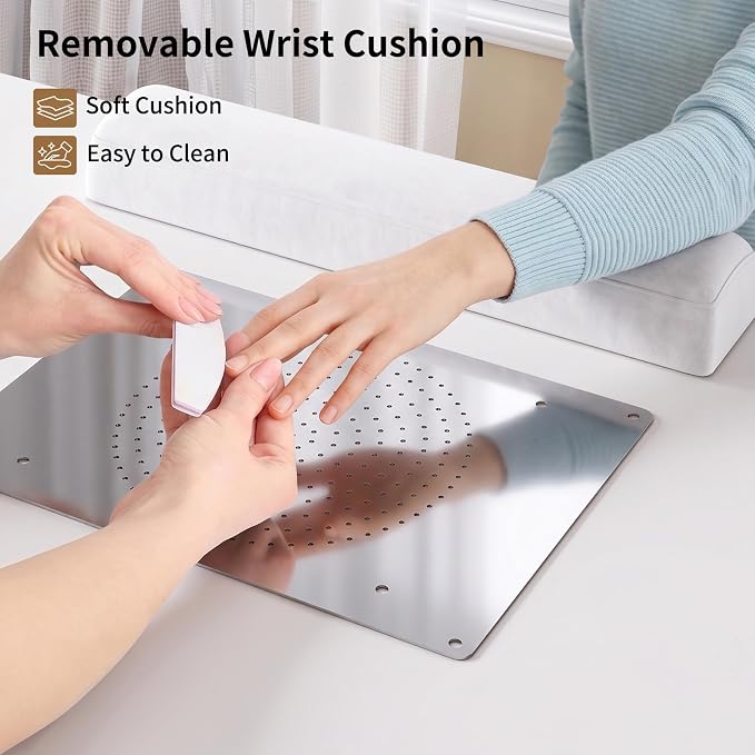Nail Desk with Dust Collector & Power Outlet, Manicure Table with Display Rack,Professional Salon Station with Drawers and Cabinet,Acetone Resistant Top, Nail Table with Wrist Cushion for Nail Salon