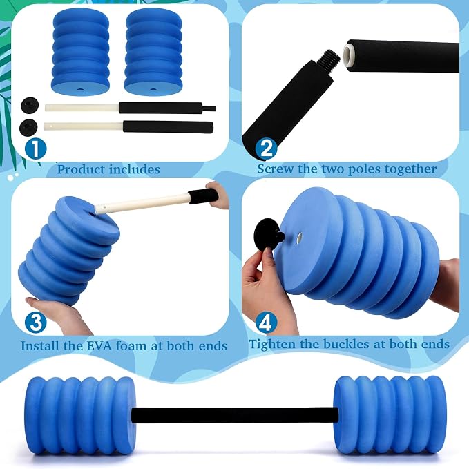 Soulchen Long Aquatic Exercise Dumbbells Pool Exercise Foam Water Weights Dumbbell Aquatic Pool Barbells with High Density EVA Foam for Swim Water Aerobics Workouts Loss