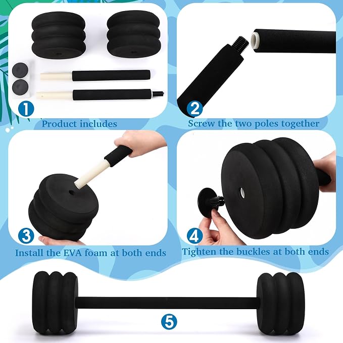 Soulchen Long Aquatic Exercise Dumbbells Pool Exercise Foam Water Weights Dumbbell Aquatic Pool Barbells with High Density EVA Foam for Swim Water Aerobics Workouts Loss