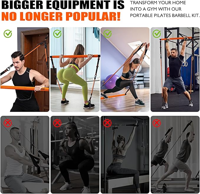 KUTIZE Pilates Bar Kit with Resistance Bands, Pilates Equipment, Multifunctional Pilates Bar for Women & Men, Pilates kit for Hip, Back, Arm, Full-Body Workouts, Home Gym Strength Training Equipment