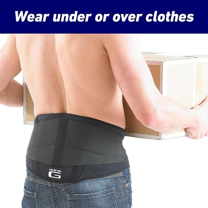Neo G Back Brace with Power Straps - Support For Lower Back Pain, Muscle Spasm, Strains, Arthritis, Injury Recovery, Rehabilitation - Adjustable Compression - Class 1 Medical Device - One Size - Black