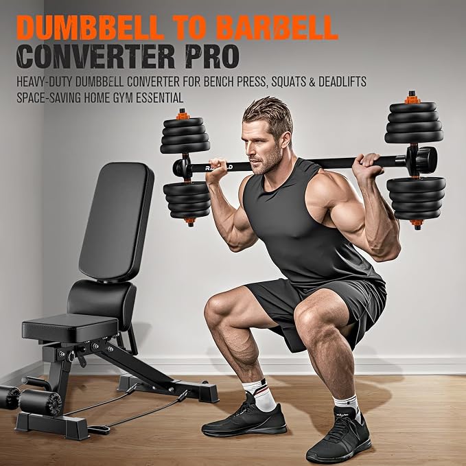 Dumbbell Converter, Convert Dumbbells to Barbell Set, Weight Bar for Bench Presses, Squats, Hip Thrust, Deadlifts, Home Weightlifting and Strength Training, Versatile Home Gym Equipment