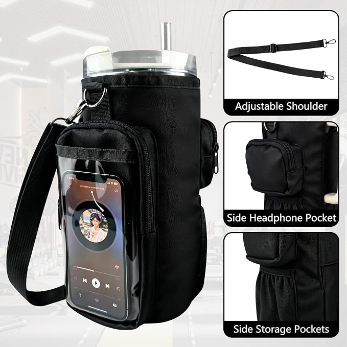 JACZZO Magnetic Gym Bag, Magnetic Water Bottle Holder for Stanley, Gym accessories, Gym Gifts for Women and Men (Black, 40 OZ)