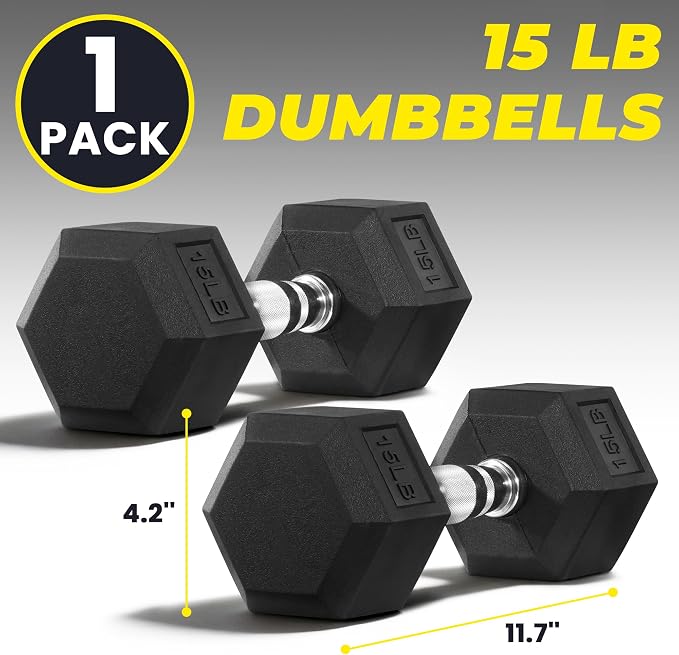 HulkFit Rubber Coated Hex Dumbbells, Anti-Roll Hand Weights Set of 2, Non-Slip Ergonomic Handle Low Odor for Home Gym