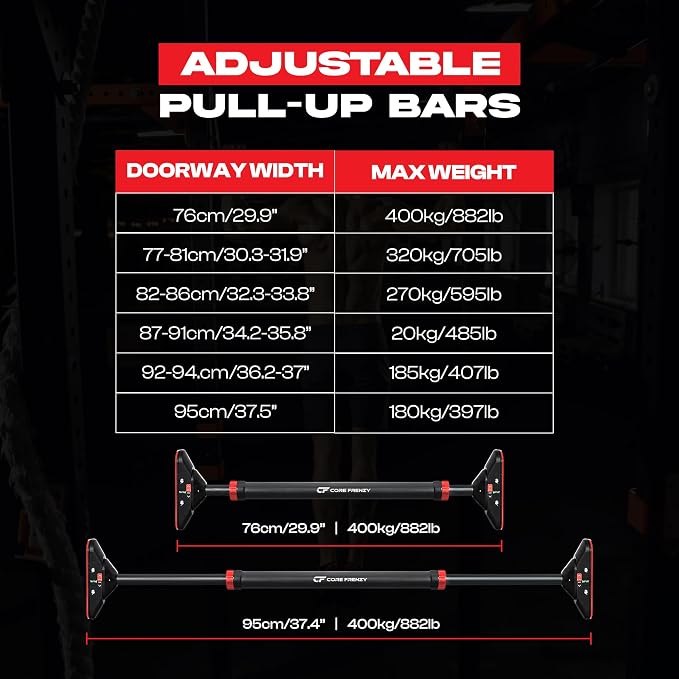 Doorway Pull Up Bar, No Screws or Drilling, Holds 880 lb, Chin Up Bar with 5 Resistance Bands, 2 Wrist Wraps and Carry Bag, 4-Point Locking, Adjustable Width Home Gym Bar for Upper Body Workout