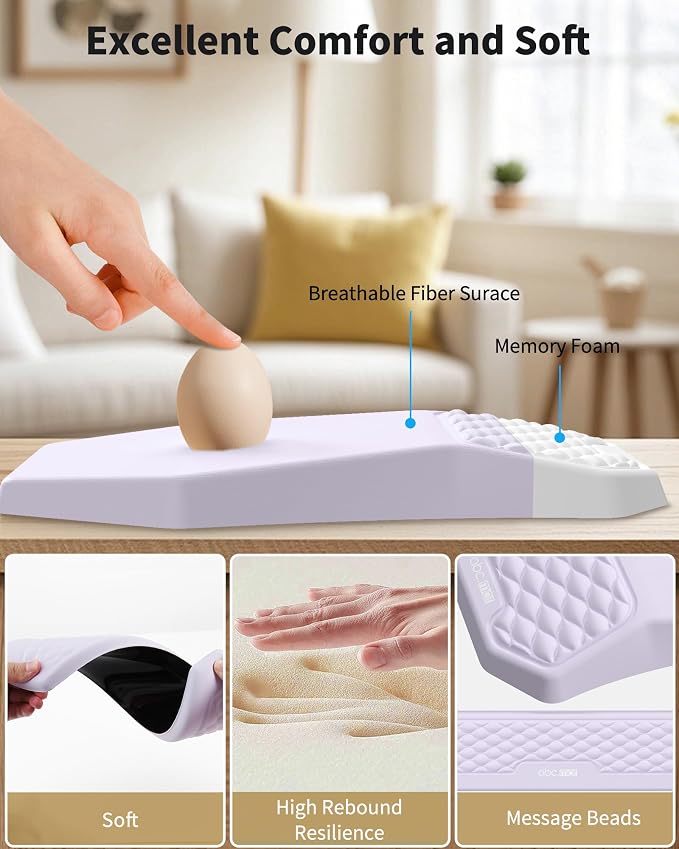 Ergonomic Mouse Pad Wrist Rest and Keyboard Wrist Rest Support Set | Massage Design Mousepad for Carpal Tunnel Pain Relief, Memory Foam, Non-Slip PU Base for Computer Desk, Purple