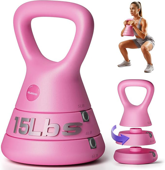 Adjustable Kettlebell, 5lb 9lb 15lb Kettlebell Weights Set, Ergonomic Design & Wide-Handle for Home Gym, Full-Body Workouts Strength Training and Weight Loss, Good for Men Women & Beginners