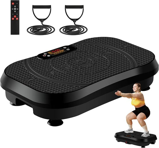 SoftGym Vibration Plate Exercise Machine for Lymphatic Drainage & Fitness | Quiet Heavy Duty 450lbs Capacity Platform, 120 Speeds Shake Machine with Resistance Bands for Home Muscle Activation