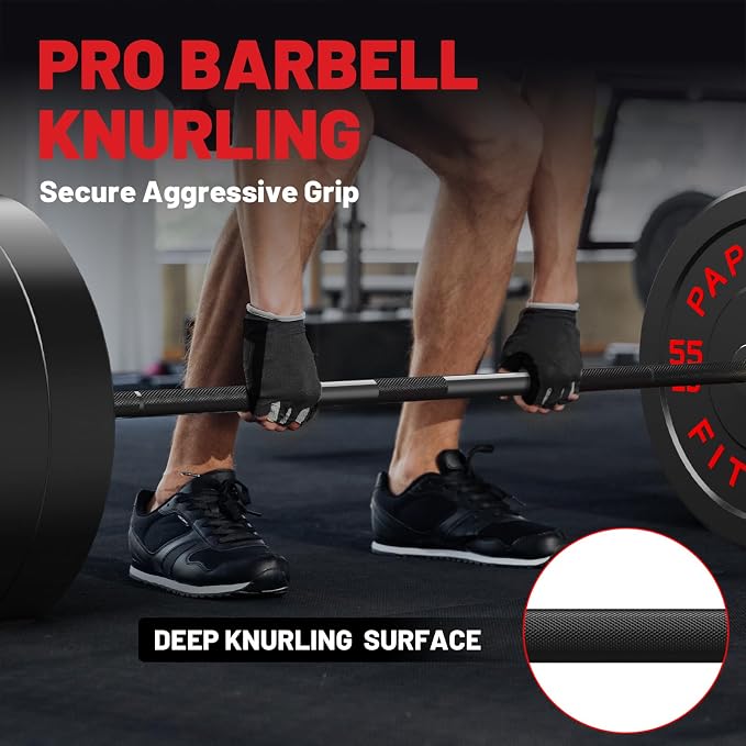 PAPABABE 7ft Barbell 45lb Olympic Barbell 1000/1500lbs Capacity Home Gym | 7ft 45lb 2" Olympic Barbell, 1000/1500lbs Capacity, Hybrid Needle Bearings & Bushings for Squat Curl Deadlift