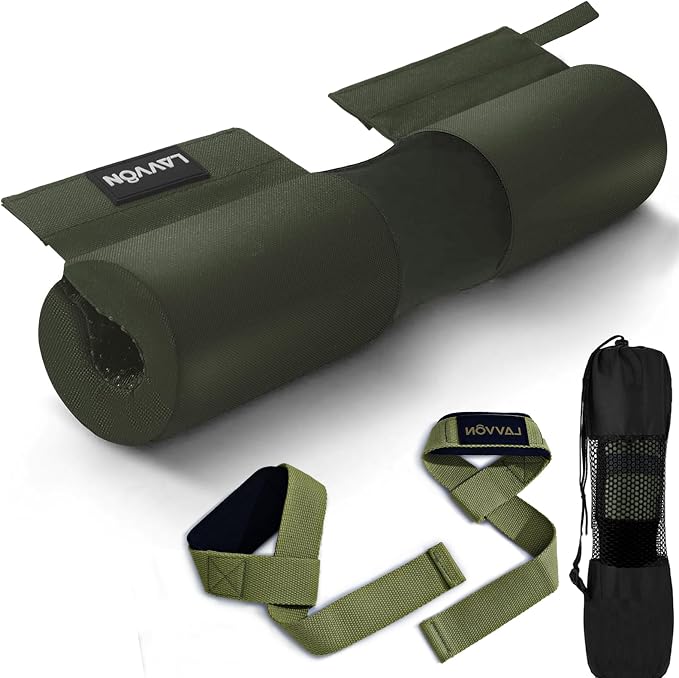 Barbell Squat Pad Set- Nylon Padding AntiSlip- Thick Foam Hip Thrusts Pads | Bench Press/Lunges/Bar Squats Padding Cushion -Standard Olympic Weight Bar Pad(Wrist Straps Weightlifting-Ankle Straps)