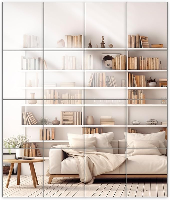 Wall Mirrors, 12''x 10'' Glass Wall Mirror Tiles (16 PCS), Large Full Body Mirror for Home Gym, Bedroom, Door, Bathroom, Frameless Mirror Tiles (Glass - 12'' x 10'' - 16PCS)