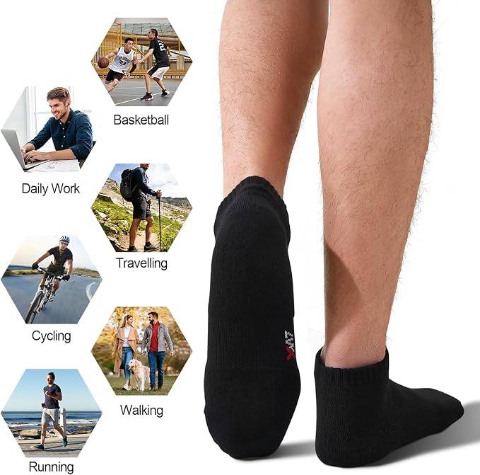 LWK Men's Bamboo Viscose Ankle Socks 10-Pack, Thick Cushioned, Seamless Toe, Moisture Wicking, Arch Support, Gift Box