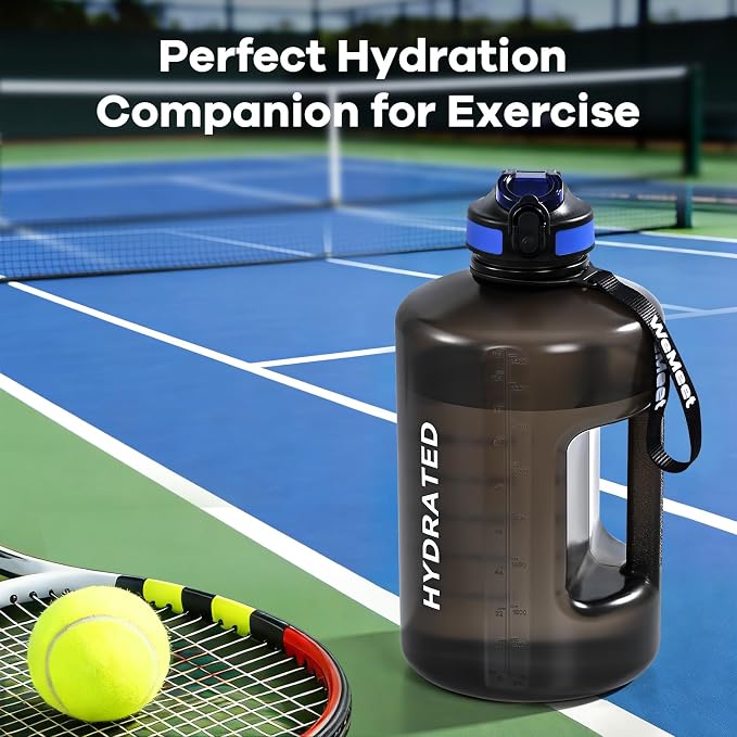 WEMEET 128oz Water Bottle with Time Marker, BPA Free, 1 Gallon Motivational Sports Water Bottle with Straw, for Sports, Outdoor Activities, Fitness Enthusiasts (Black)