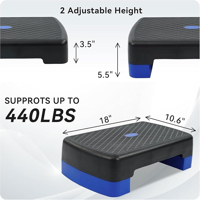 Fitvids Aerobic Step Platform Trainer with Adjustable 2-Level Risers, 400 Pound Weight Capacity – Non-Slip Exercise Stepper for Cardio, Strength, and Fitness Workouts, 18-Inch, Multiple Colors