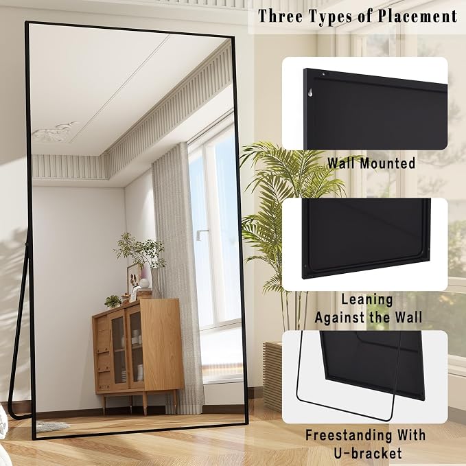 BEAUTYPEAK 76"x34" Rectangle Full Body Floor Mirrors, Full Length Mirror | Hanging or Leaning, Aluminum Alloy Frame Wall Mirror for Bedroom, Dressing Room, Black
